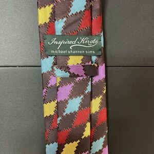 Men's Silk Necktie Hand Made Michael Shannon Sims Geometric Print Preppy Formal